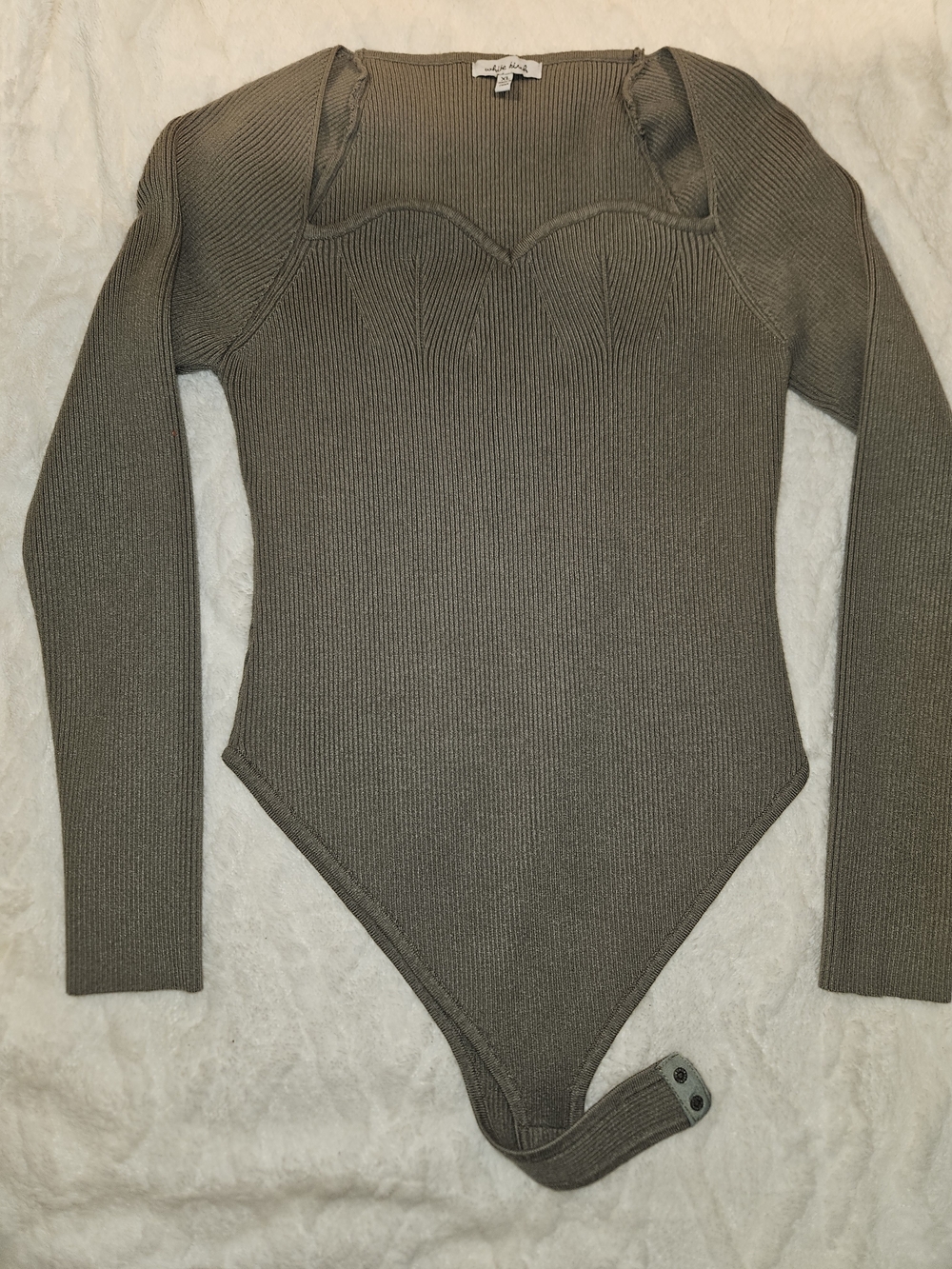 white birch Olive Ribbed Sweetheart Neck Bodysuit Sweater